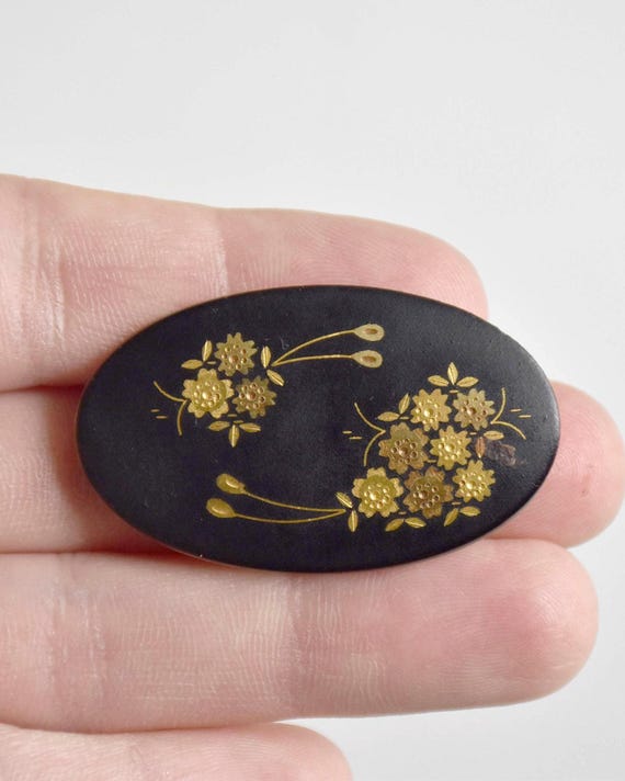 Japanese Zogan Gold And Silver Floral Brooch