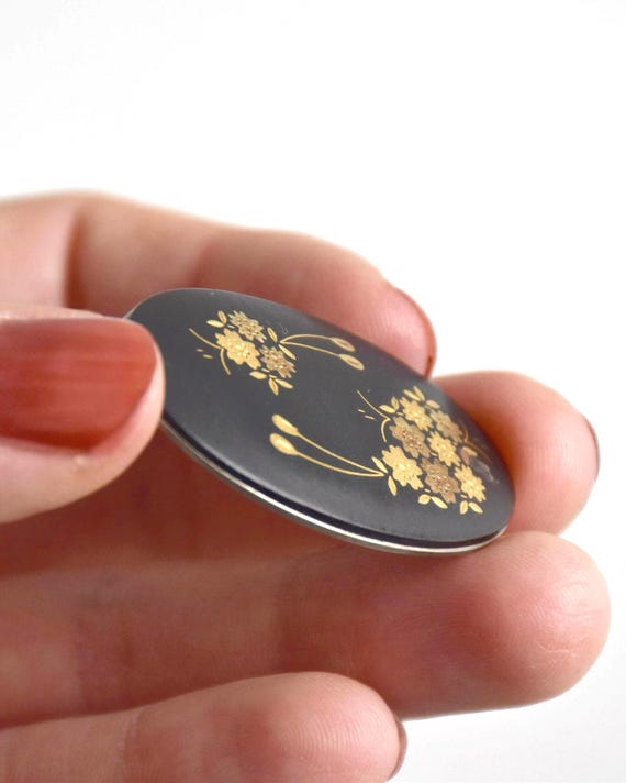 Japanese Zogan Gold And Silver Floral Brooch