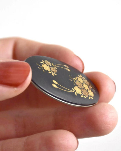 Japanese Zogan Gold And Silver Floral Brooch