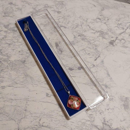Japanese Cloisonne Floral Pendant Necklace shown fully inside its presentation box
