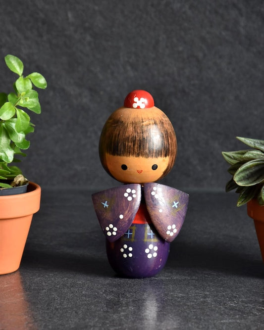 Tomio Ishida Kokeshi Doll Violet Kimono
