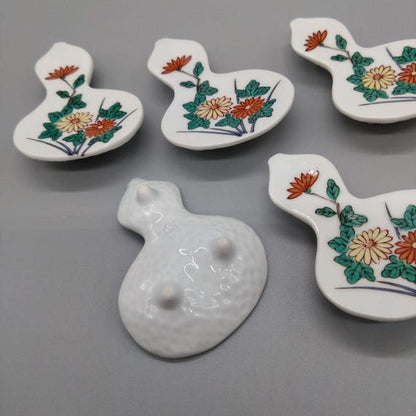 Gourd-Shape Porcelain Chopstick Rests - Floral Motif
