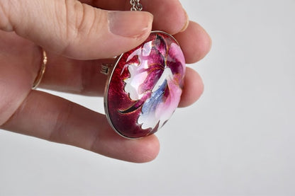 Kyo-Cloisonne Floral Pendant Necklace Brooch
