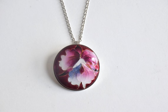 Kyo-Cloisonne Floral Pendant Necklace Brooch