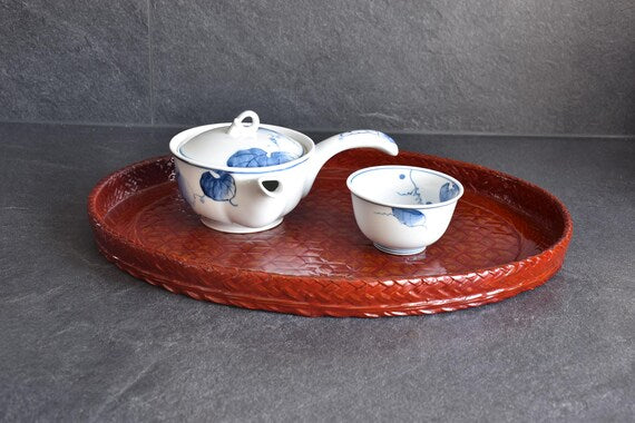 Kurume Rantai Lacquerware Tray Bamboo Weave