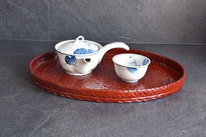 Kurume Rantai Lacquerware Tray Bamboo Weave