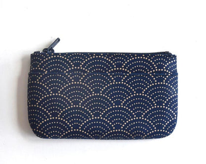 Japanese Deerskin Urushi Pouch coin purse showing the detailed stenciled lacquer pattern on the back
