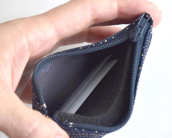 Japanese Deerskin Urushi Pouch coin purse shown open with zipper and interior foam insert