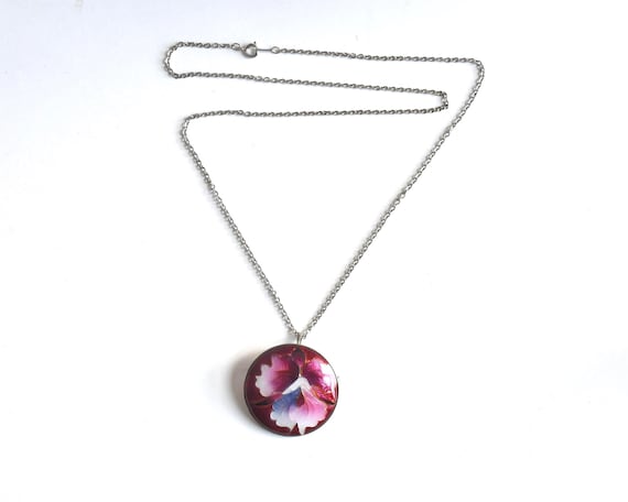 Kyo-Cloisonne Floral Pendant Necklace Brooch