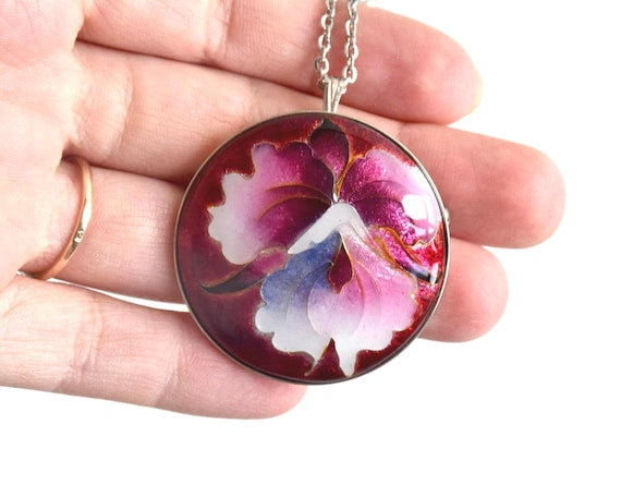 Kyo-Cloisonne Floral Pendant Necklace Brooch