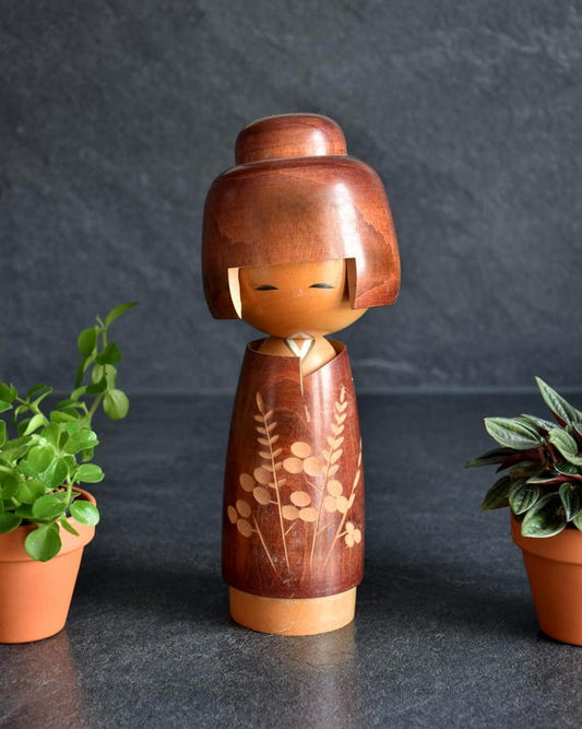 Masae Fujikawa Floral Carved Kokeshi