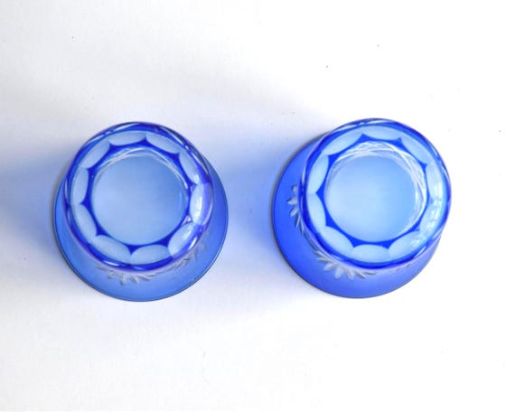 Japanese Kiriko Cobalt Blue Sake Cups (Set Of 2)
