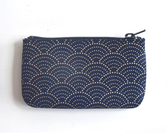 Japanese Deerskin Urushi Pouch coin purse showing the detailed stenciled lacquer pattern on the front