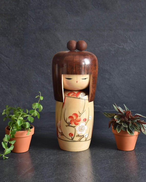Kojo Tanaka Sosaku Kokeshi Doll Plum Blossom handcrafted wooden Japanese art