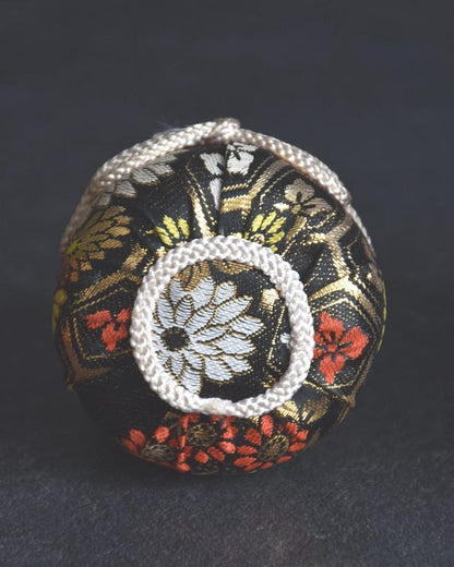 Daruma Doll Black Gold Floral Brocade