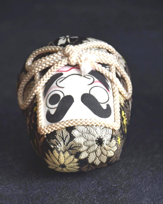 Daruma Doll Black Gold Floral Brocade