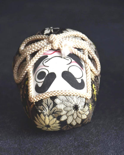 Daruma Doll Black Gold Floral Brocade