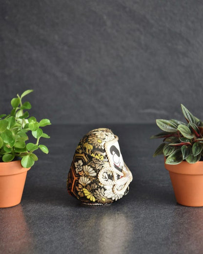Daruma Doll Black Gold Floral Brocade