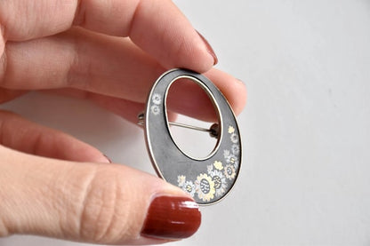 Japanese Round Zogan Brooch | Made In Japan | Floral