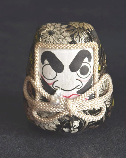 Daruma Doll Black Gold Floral Brocade