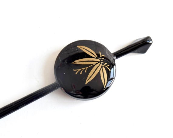 Kogai Hairpin Wood Lacquer Floral