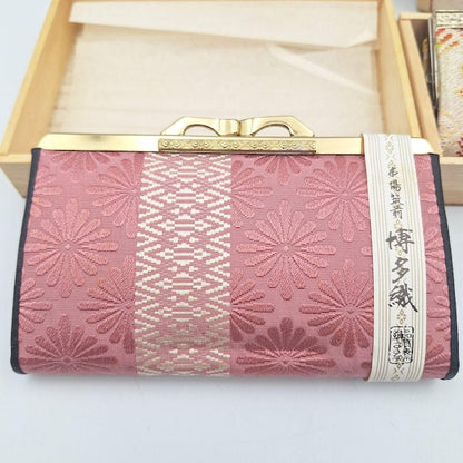 Hakata-Ori Silk Geometric Floral Wallet with factory paper band in its storage box