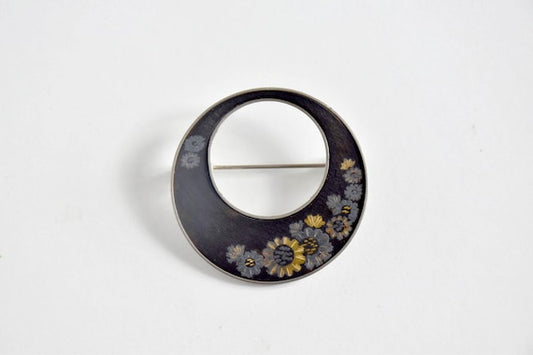 Japanese Round Zogan Brooch | Made In Japan | Floral