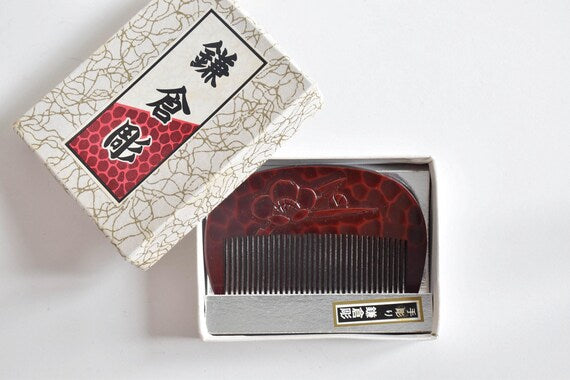 Kamakura-Bori Plum Blossom Comb shown with its original presentation box