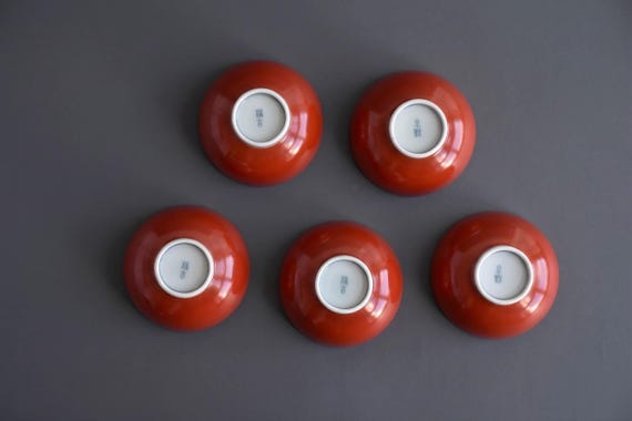 Koransha Red & White Porcelain Tea Cups Set