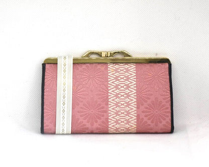 Hakata-Ori Silk Geometric Floral Wallet close up view of the textured brocade fabric