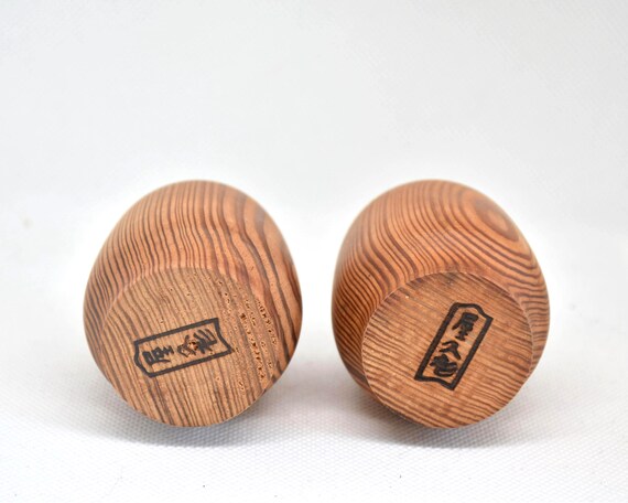 Yakusugi Cedar Sake Cups base with signature stamped into the wood of each cup
