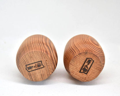 Yakusugi Cedar Sake Cups base with signature stamped into the wood of each cup