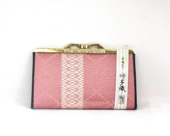 Hakata-Ori Silk Geometric Floral Wallet front view displaying the geometric floral pattern