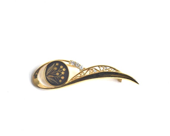 Vintage Amita Damascene Floral Brooch in Zogan style from Kyoto with 24K gold and sterling silver