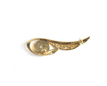 Amita Damascene Floral Brooch back showing the pin and clasp mechanism