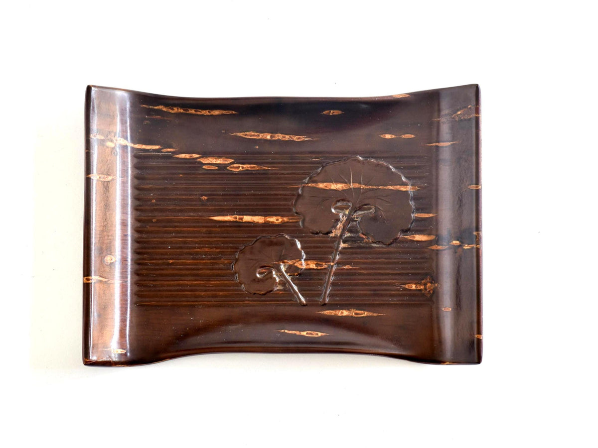 Kabazaiku Cherry Bark Plates Ginkgo Motif Serving Tray featuring reddish-brown bark grain