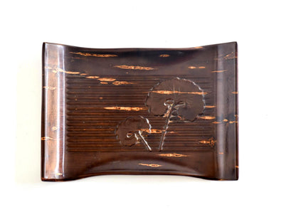 Kabazaiku Cherry Bark Plates Ginkgo Motif Serving Tray featuring reddish-brown bark grain