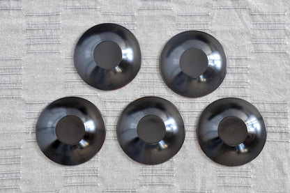 Tsugaru-Nuri Lacquer Chataku Tea Saucers Kara-Nuri bottom base view of five saucers
