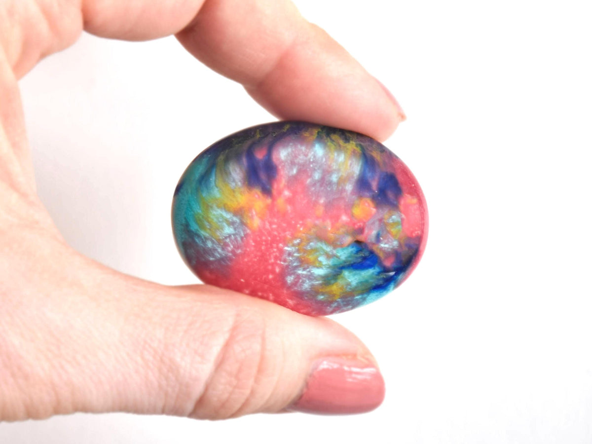 Kutani Ceramic Kimono Brooch shown in hand for scale
