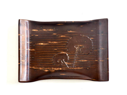 Kabazaiku Cherry Bark Plates Ginkgo Motif Serving Tray displayed horizontally with cherry bark texture