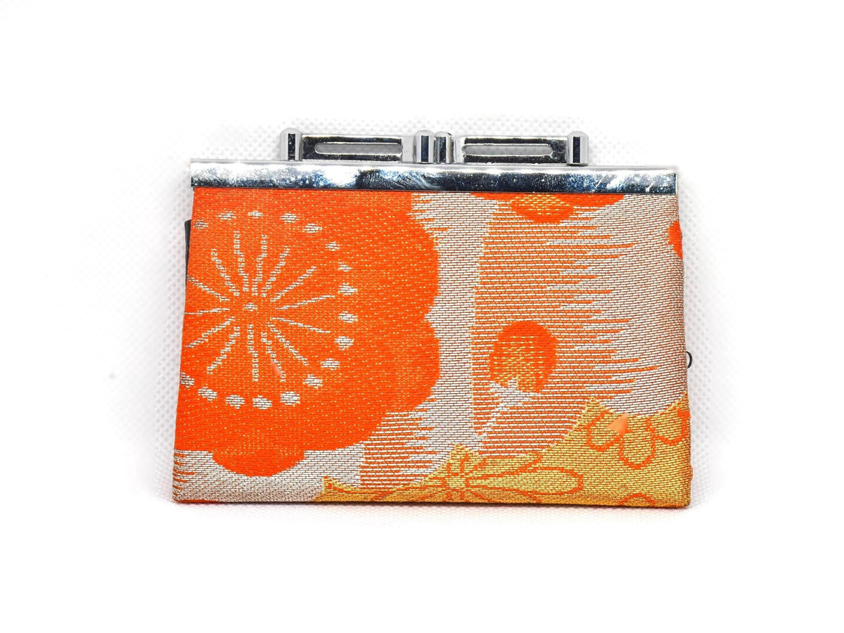 Nishijin-Ori Silk Coin Purse Orange Floral Brocade front view