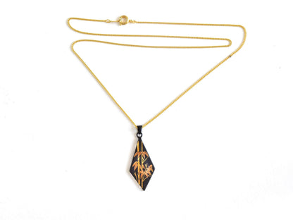 Higo Zogan diamond bamboo pendant necklace showing the gold-tone chain and clasp