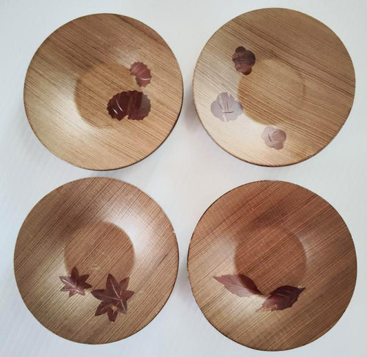 Kabazaiku Birch Bark Coasters With Seasonal Motifs, serving trays in Japanese birch bark craft