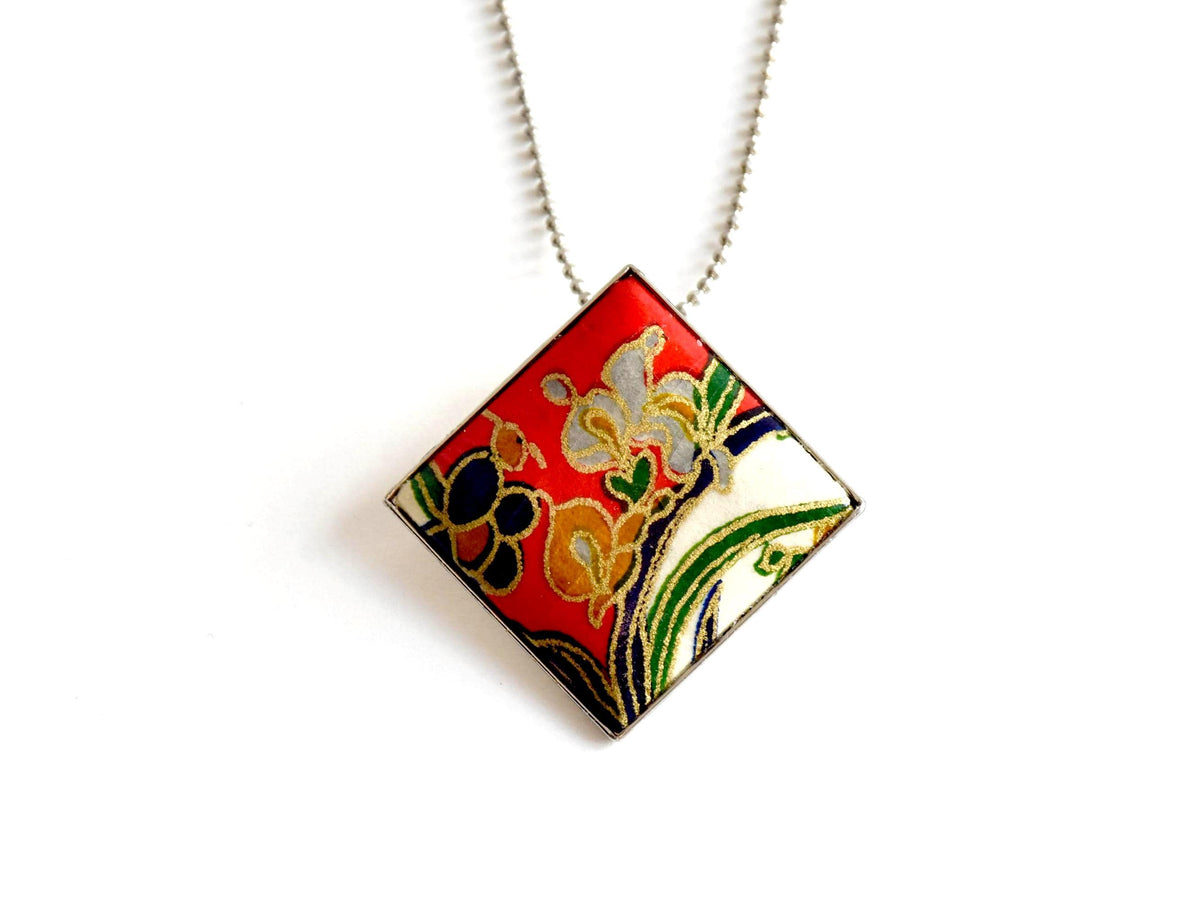 Floral Washi Paper Two-In-One Brooch And Pendant pattern detail showing the glossy Japanese craft