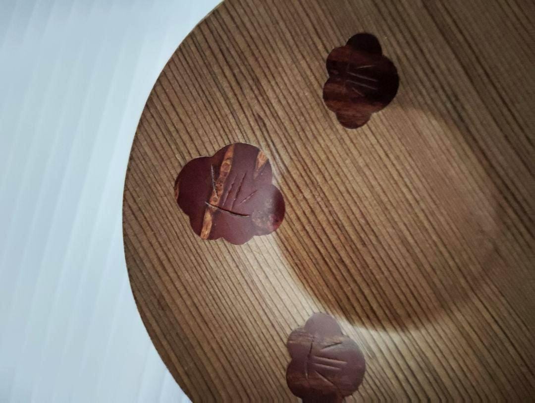 Kabazaiku Birch Bark Coasters With Seasonal Motifs pattern detail showing inlaid plum blossom motifs