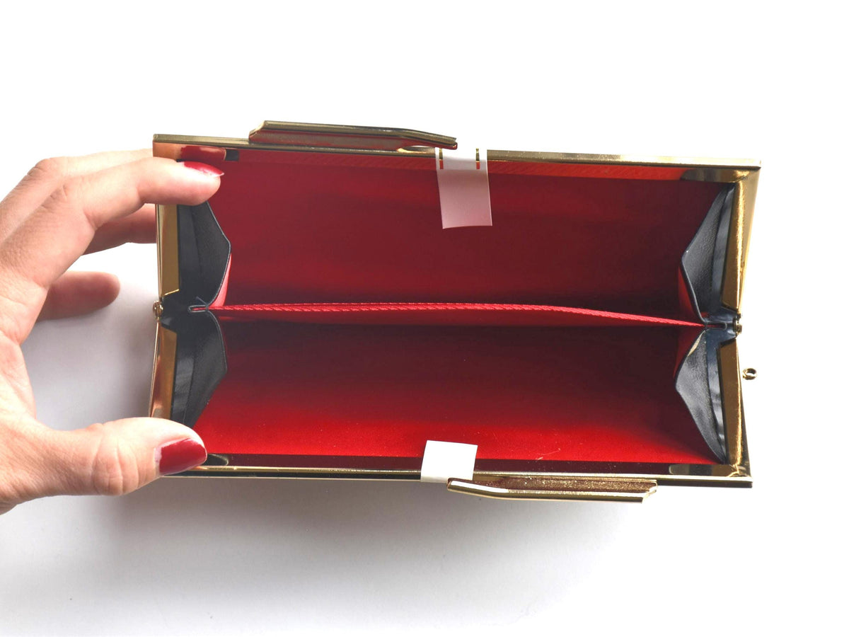 Yūki-Tsumugi Silk Gamaguchi Purse interior looking down