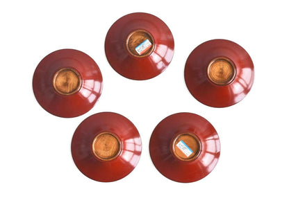 Goto-Nuri urushi lacquer tea trays showing natural wood base and labels