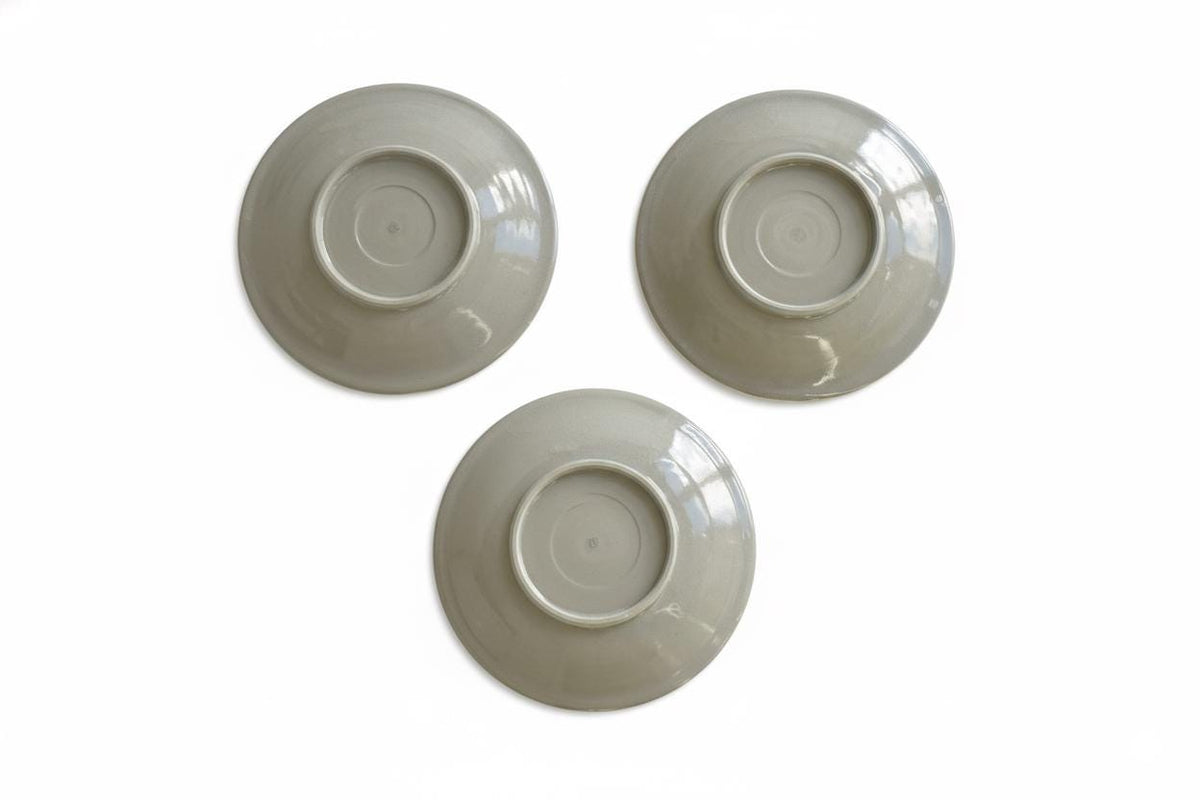 Fujin Raijin Porcelain Plates With Crackle Glaze serving trays back showing grey glazed undersides of three plates