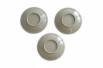 Fujin Raijin Porcelain Plates With Crackle Glaze serving trays back showing grey glazed undersides of three plates