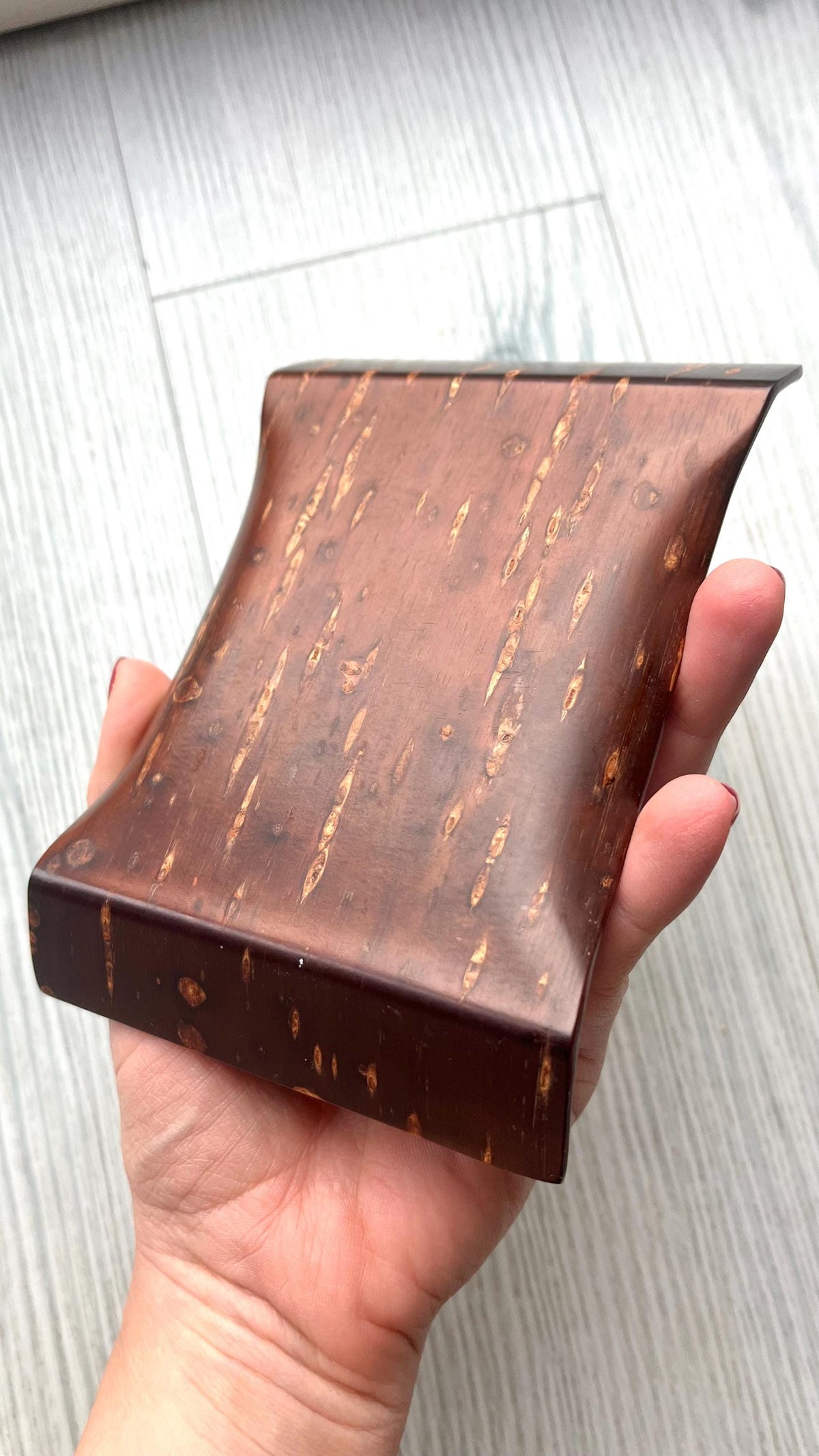 Kabazaiku Cherry Bark Plates Ginkgo Motif Serving Tray back showing the smooth wild cherry bark base